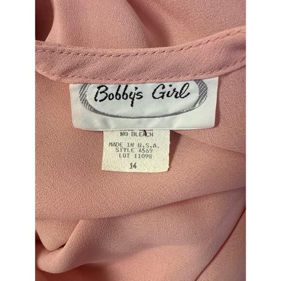 Bobby's Girl Pink Vintage Cowl Neck Lace Semi Sheer Secretary Dress Belt Size 14 - Picture 6 of 6